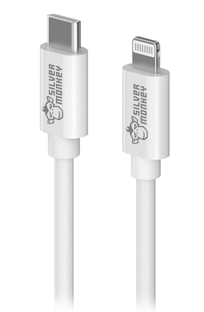 Kabel Silver Monkey USB-C - Lightning - Widok od przodu pod kątem