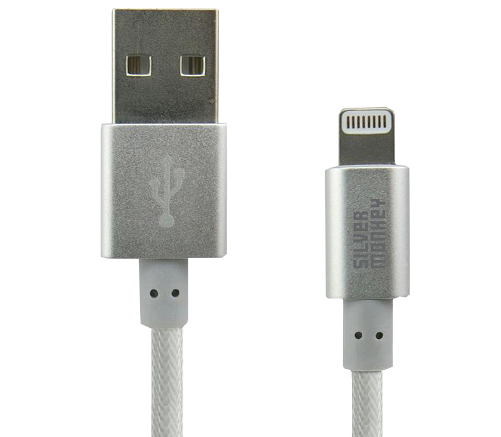 Kabel wzmacniany Silver Monkey USB-A - Lightning - Widok od przodu