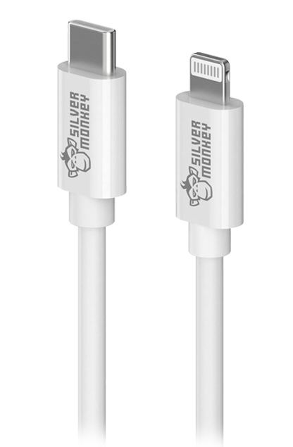 Kabel Silver Monkey USB-C - Lightning - Widok od przodu pod kątem