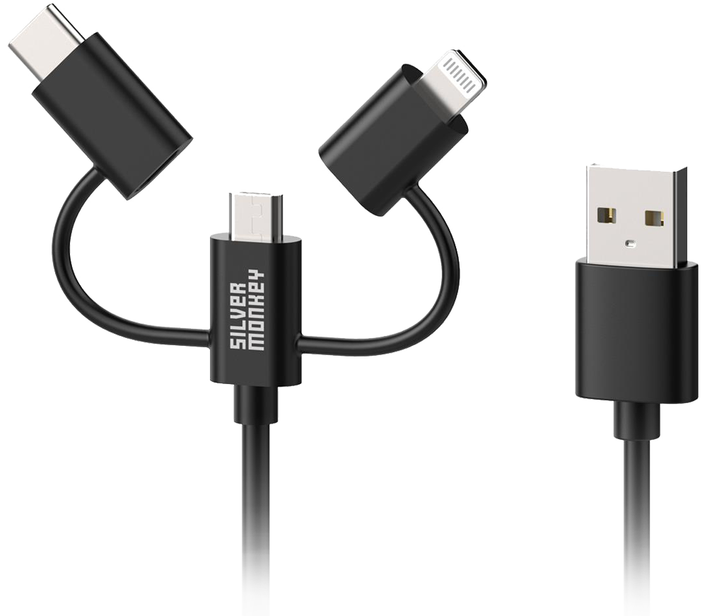 Silver Monkey X 3in1 USB-C, Micro USB, Lightning MFI Kabel 1m 