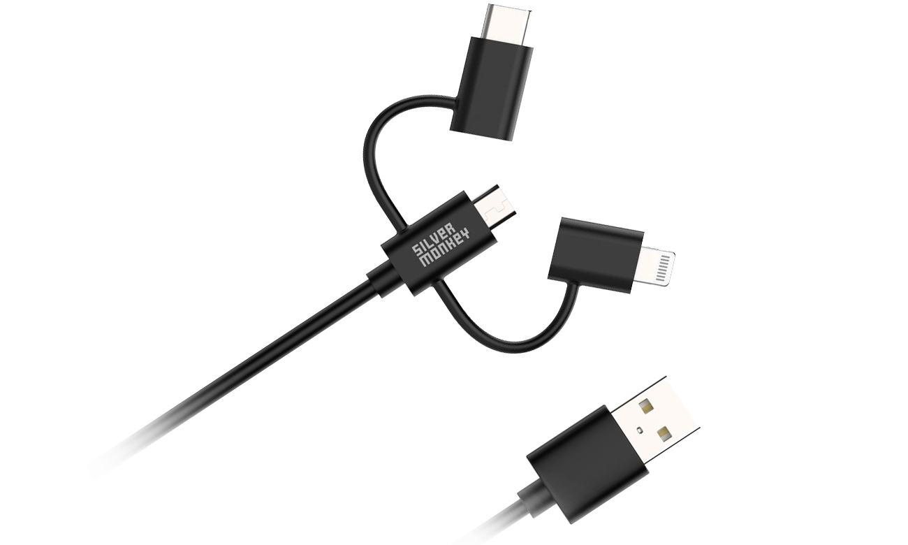 Silver Monkey X 3in1 USB-C, Micro USB, Lightning MFI Kabel 1m 