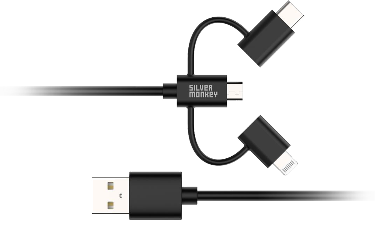 Silver Monkey X 3in1 USB-C, Micro USB, Lightning MFI Kabel 1m 