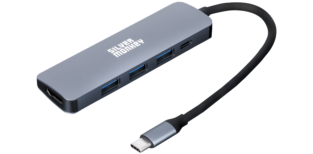 Silver Monkey X SB-C - HDMI, 3xUSB, USB-C PD Adapter