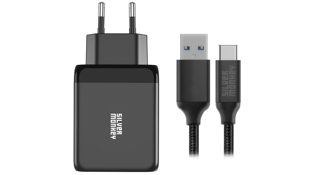 Silver Monkey X Ładowarka sieciowa GaN 65W + kabel USB-C 2m.