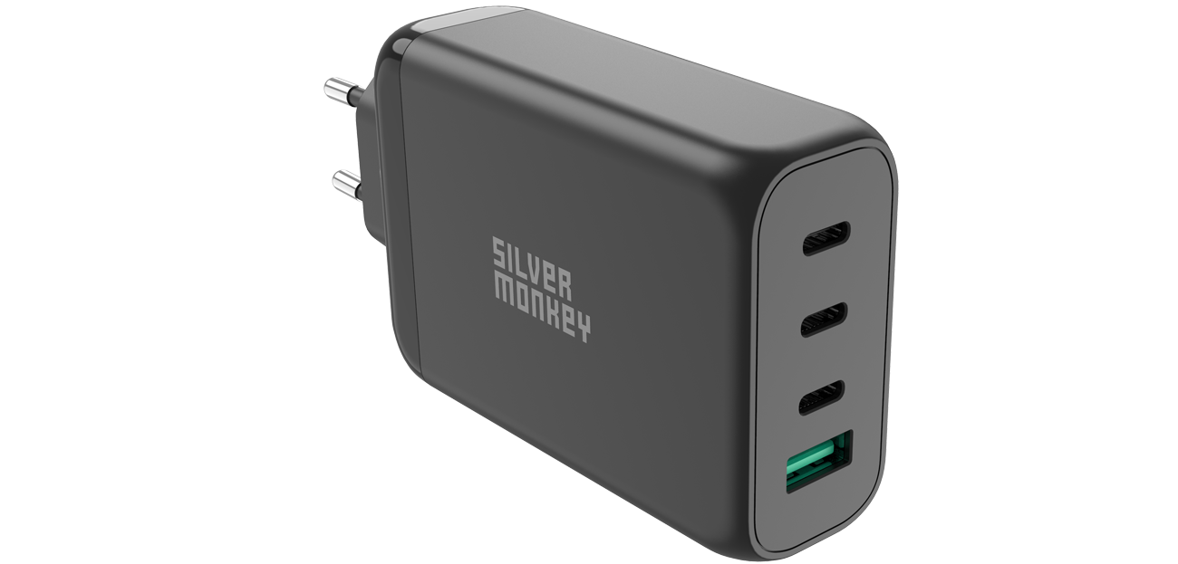 Silver Monkey Ładowarka Sieciowa GaN 130W USB-C PD + USB 3.0 QC B ...