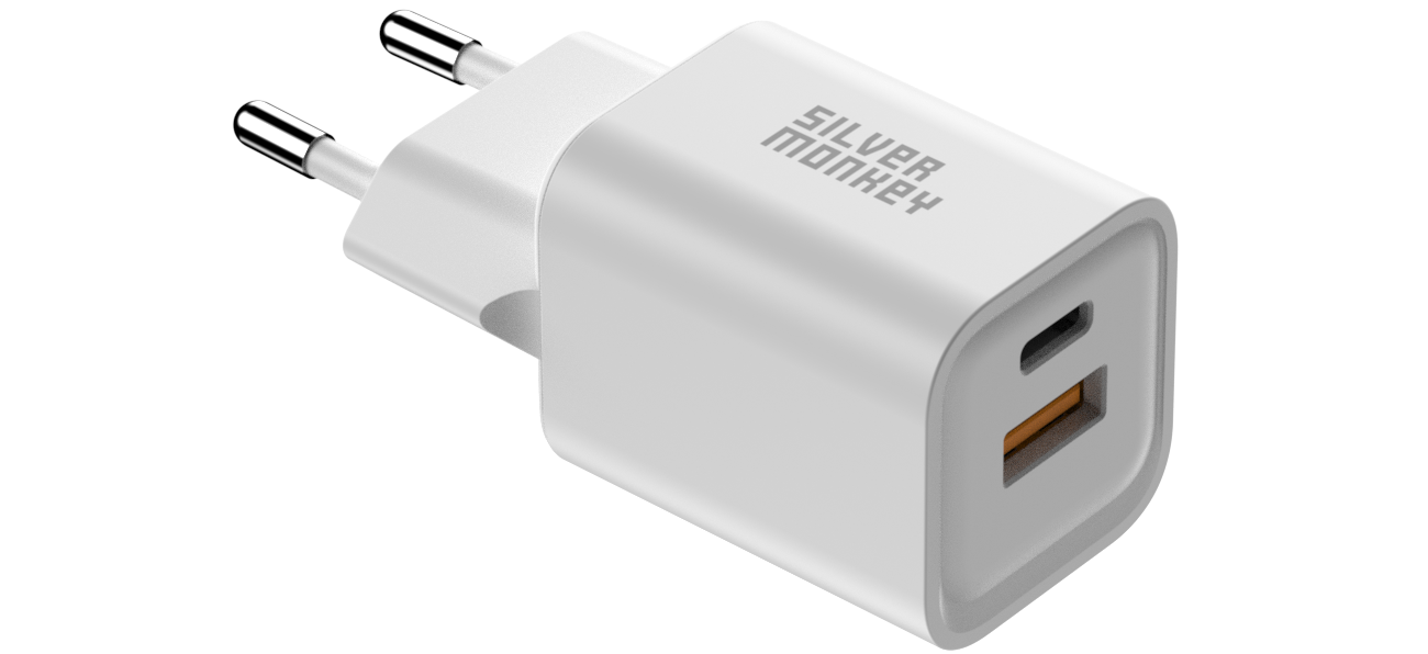 Silver Monkey X GaN 35W USB-C PD, USB-A QC W Netzladegerät