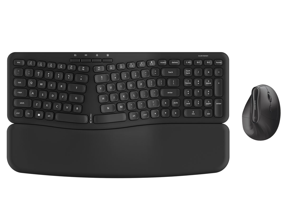Silver Monkey Ergonomic Keyboard + Premium Ergonomic Wireless Comfort Mous