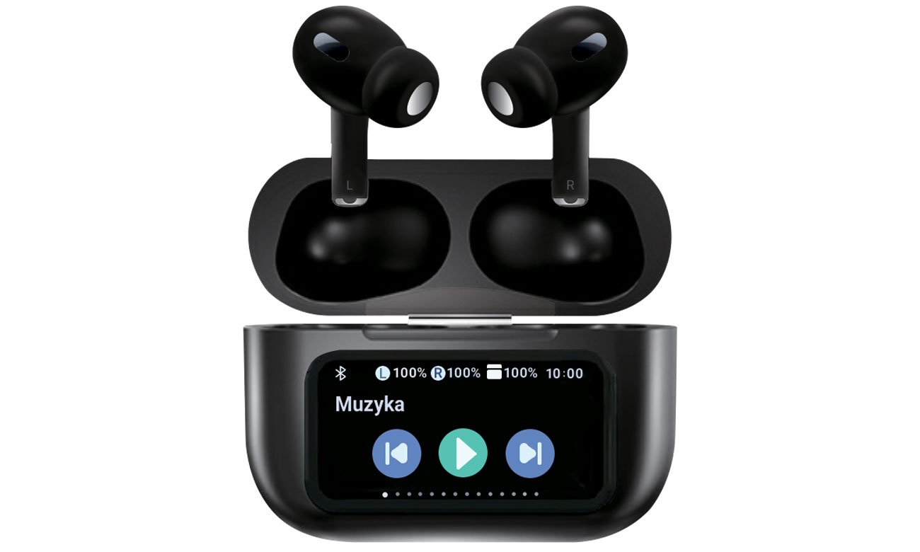 Silver Monkey Smart Buds Pro - Widok ogólny wraz z otwartym etui ładującym