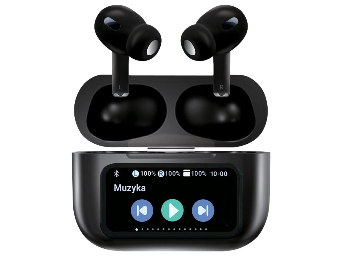 Silver Monkey Smart Buds Pro - Widok ogólny wraz z otwartym etui ładującym