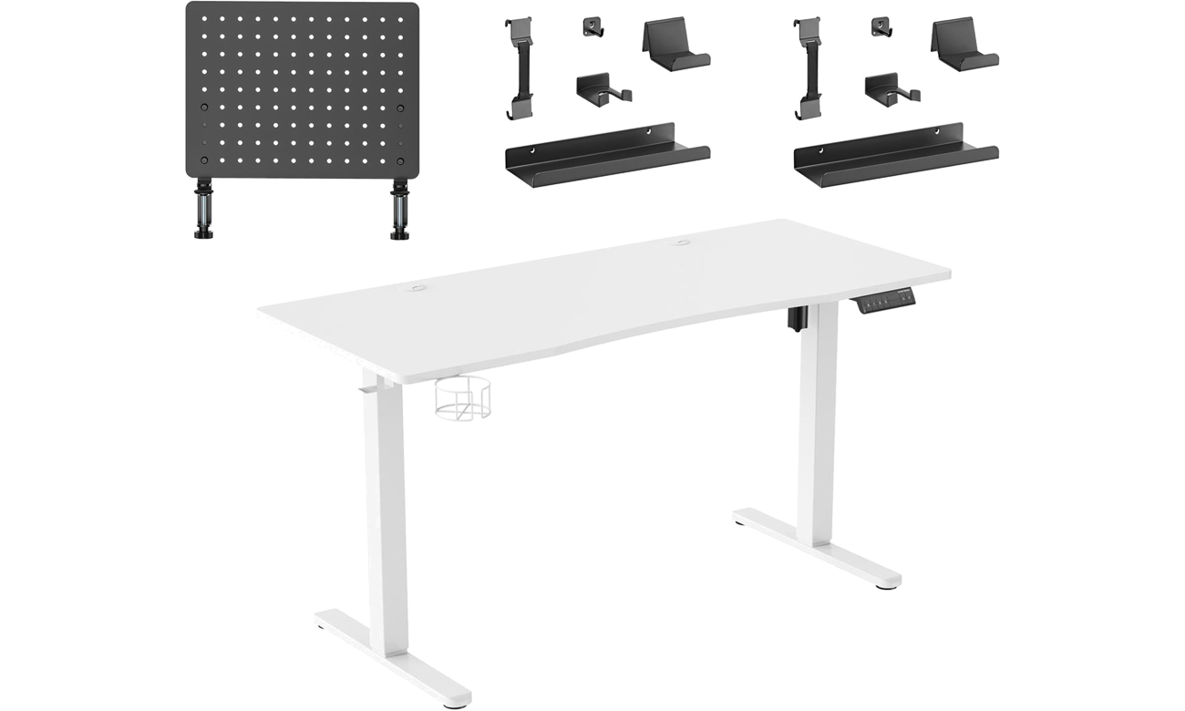 Biurko elektryczne Silver Monkey ED-140 White - Widok od przodu pod kątem