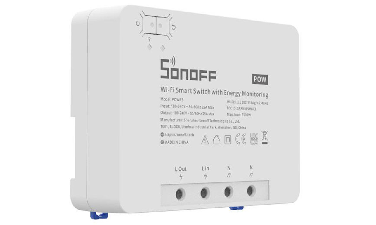 Inteligentny przełącznik Wi-Fi Sonoff POWR3 - Widok od przodu pod kątem