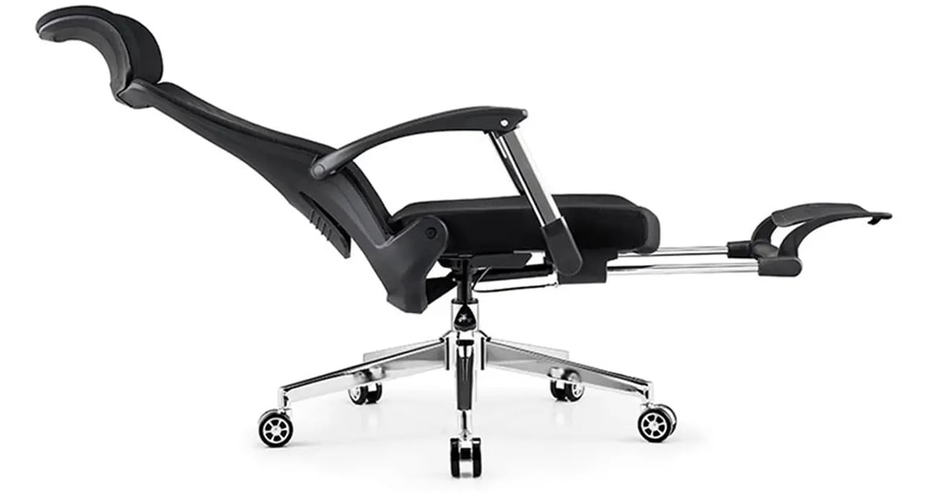 Ergonomiczny fotel biurowy z podnóżkiem Spacetronik Alva - Widok z boku rozłożony