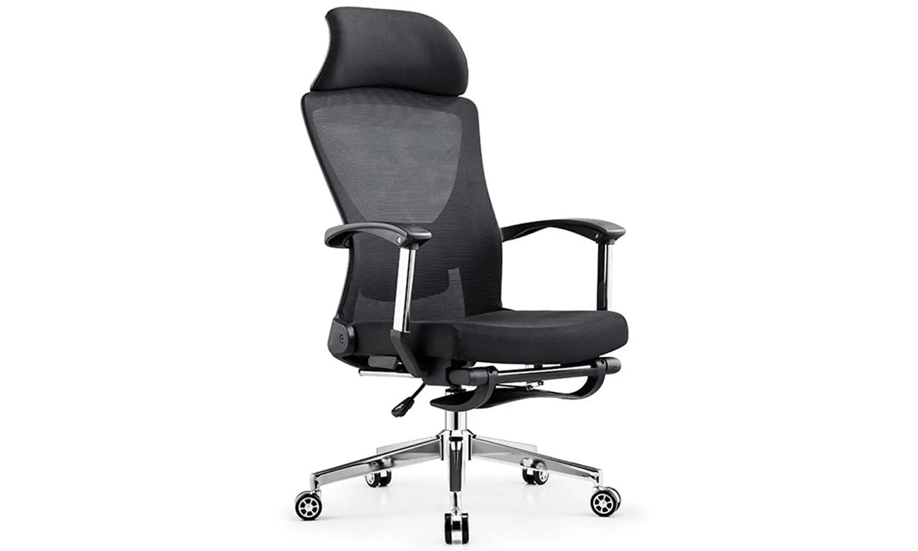 Ergonomiczny fotel biurowy z podnóżkiem Spacetronik Alva - Widok od przodu pod kątem