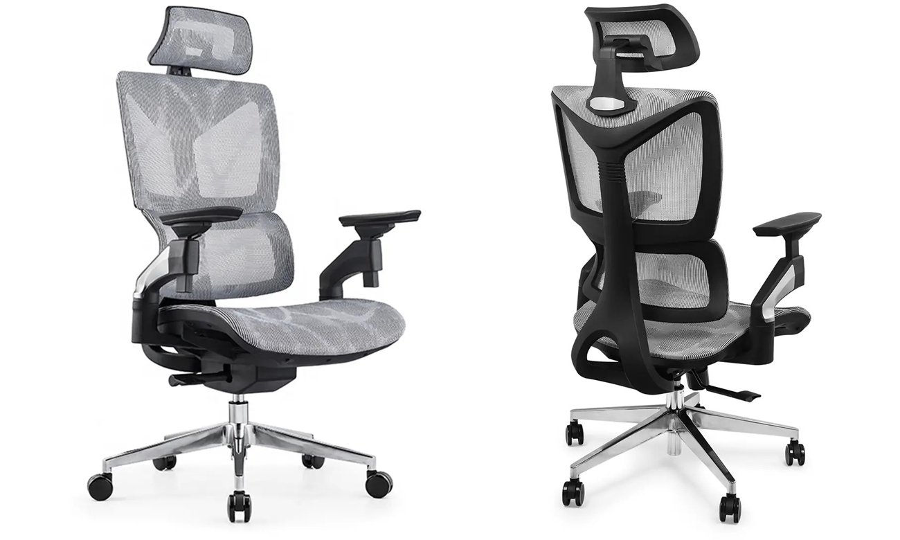 Ergonomiczny fotel biurowy Spacetronik Hilde Mesh 4D - Widok od przodu i od tyłu pod kątem
