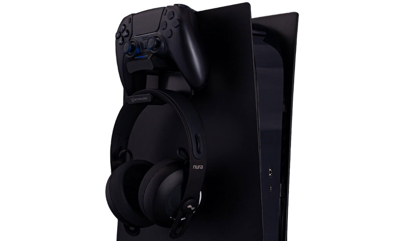 Ładowarka do pada PS5 DualSense SteelDigi Azure Hammock Biała - Rozsuwany wieszak na słuchawki