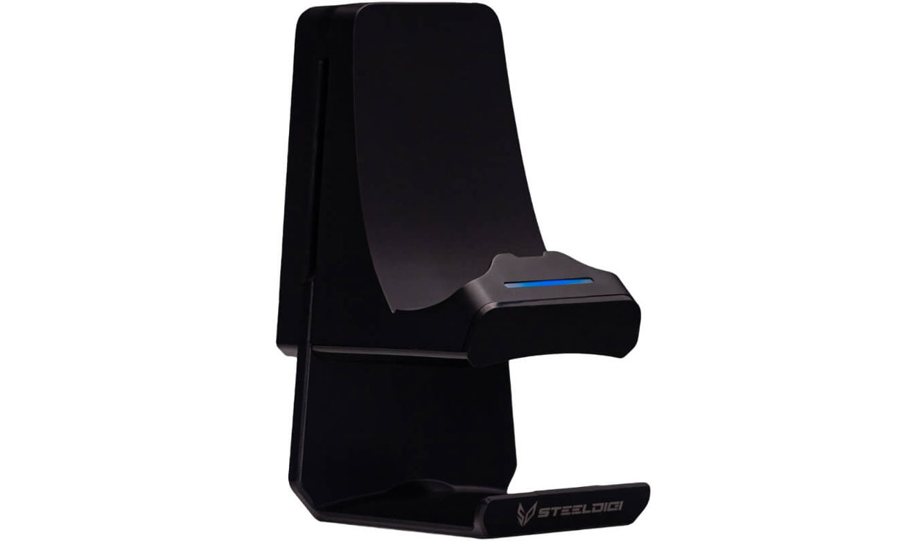 Ładowarka do pada PS5 DualSense SteelDigi Azure Hammock Biała - Przód, bok wieszak na słuchawki