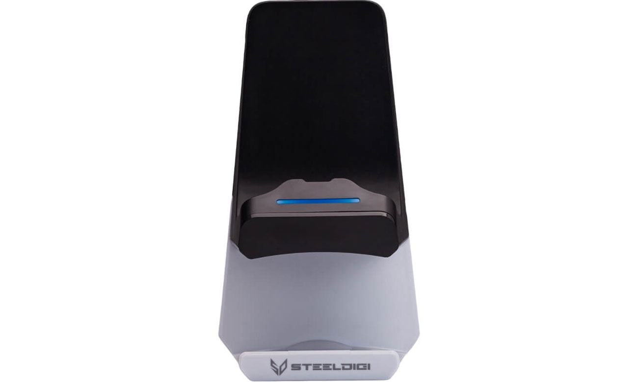Ładowarka do pada PS5 DualSense SteelDigi Azure Hammock Biała - Rozsuwany wieszak na słuchawki