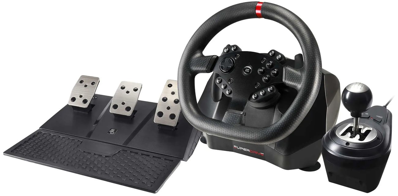 Kierownica wyścigowa dla graczy Subsonic GS 950-X - Widok od przodu pod kątem wraz z modułem pedałów