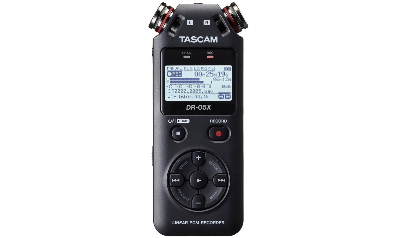 Ręczny rejestrator stereo z interfejsem audio USB Tascam DR-05X - Widok od przodu