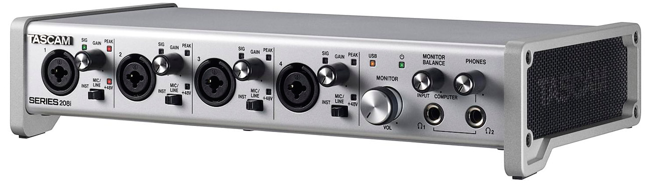 Interfejs USB Audio/MIDI z mikserem DSP Tascam SERIES 208i - Widok od przodu pod kątem