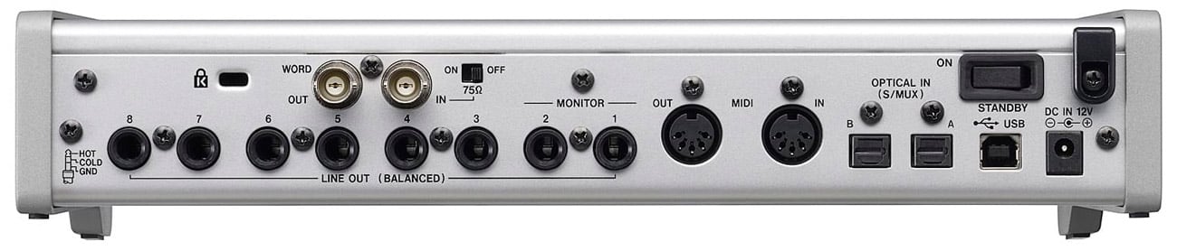 Interfejs USB Audio/MIDI z mikserem DSP Tascam SERIES 208i - Widok od tyłu