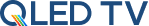 Logotyp QLED TV (Quantum Dot Light Emitting Diode) z kolorowymi paskami wewnątrz litery Q
