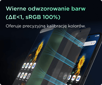 Smartfon ze słonecznikiem na ekranie pokazany pod kątem z rozłożonymi warstwami filtrującymi niebieskie światło