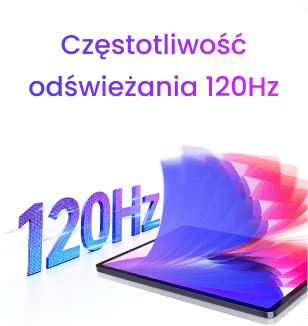 Grafika z napisem Częstotliwość odświeżania 120 Hz i tabletem TCL z nakładającymi się warstwami obrazu