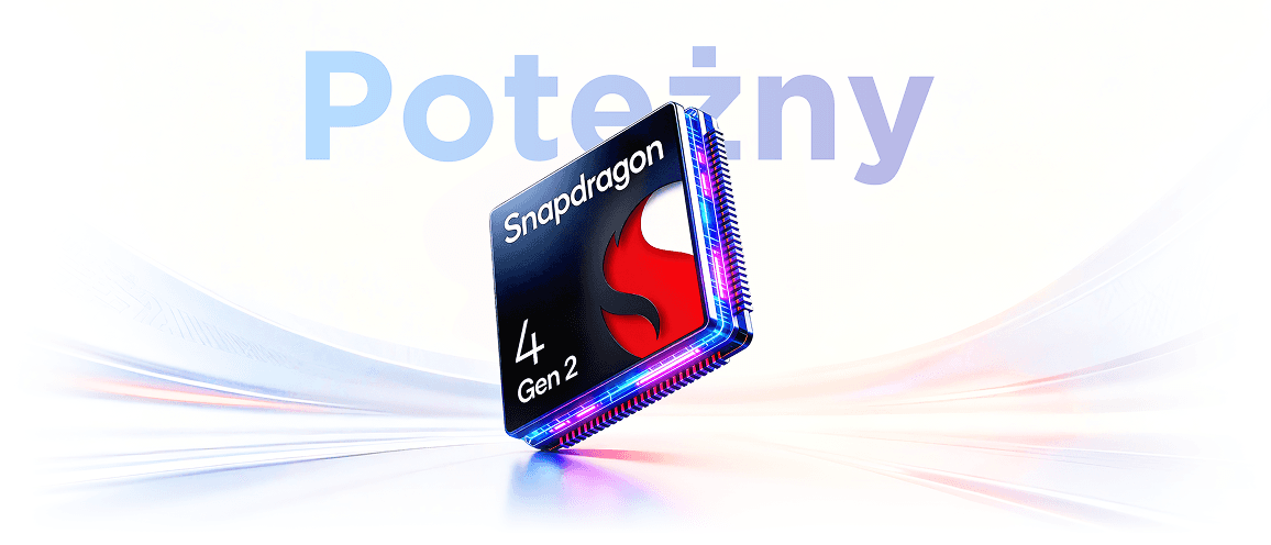 Grafika z procesorem Snapdragon 4 Gen 2 na jasnym tle.