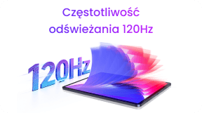 Grafika z napisem Częstotliwość odświeżania 120 Hz i tabletem TCL z nakładającymi się warstwami obrazu