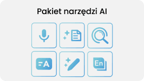 Grafika z napisem Pakiet narzędzi AI i ikonami funkcji.