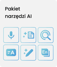 Grafika z napisem Pakiet narzędzi AI i ikonami funkcji.