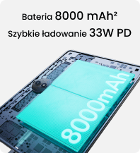 Grafika z wnętrzem tabletu i baterią 8000 mAh.