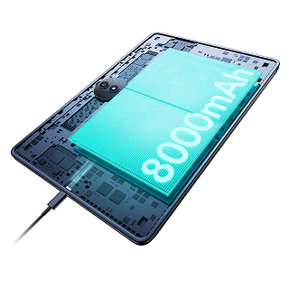Grafika z wnętrzem tabletu i podświetloną baterią 8000 mAh.