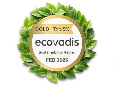 Certyfikat EcoVadis Gold Sustainability Rating z 2025 roku.