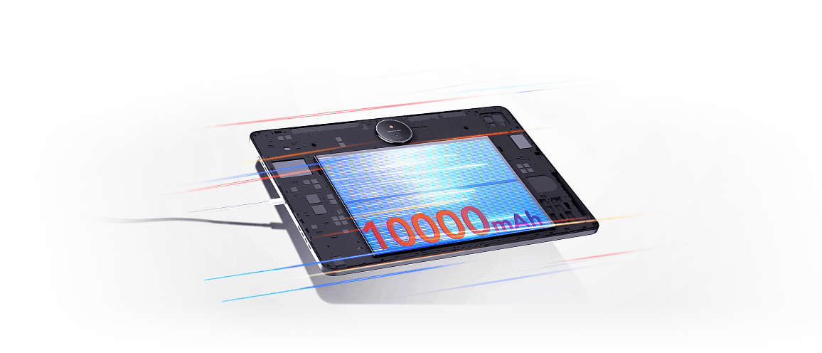 Grafika z wnętrzem tabletu i podświetloną baterią 10000 mAh.