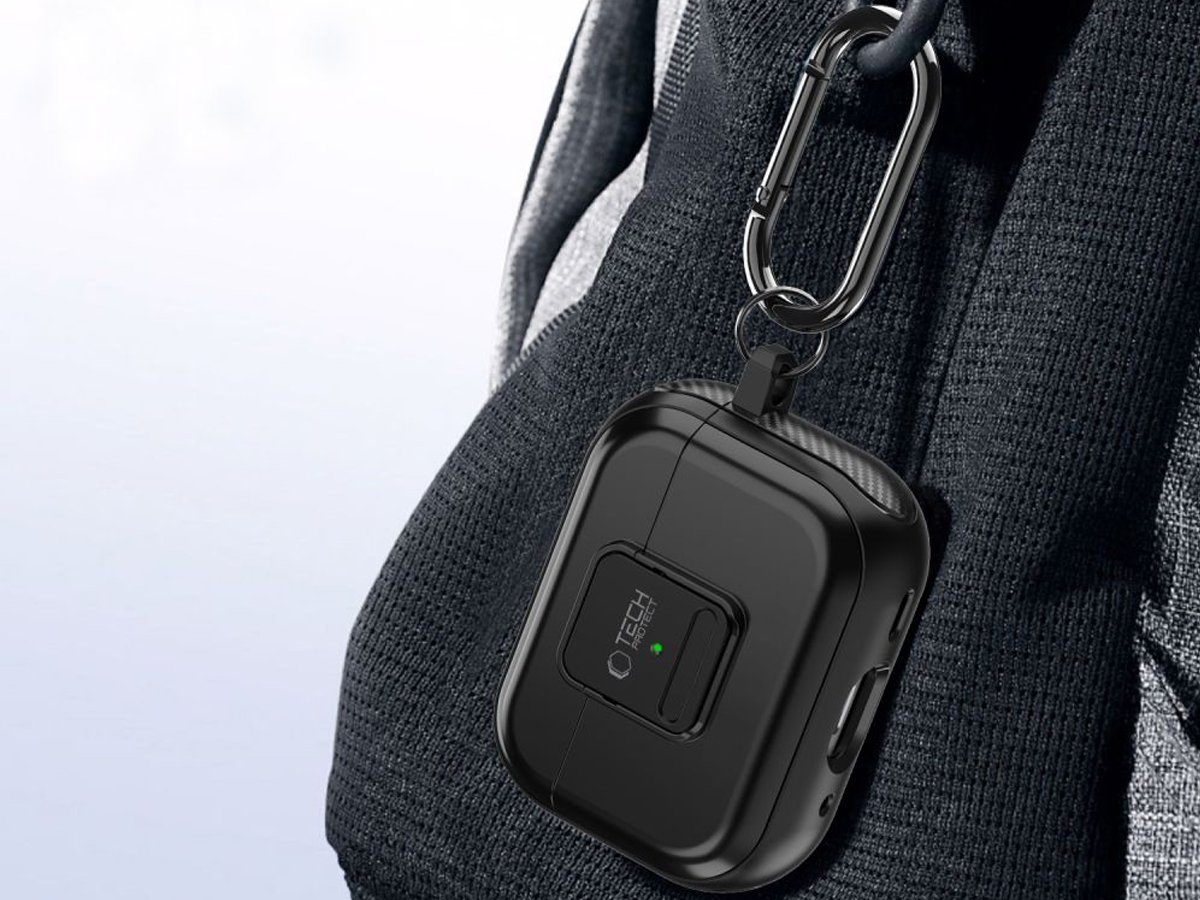 Etui Tech-Protect Defender Hook für Apple AirPods Pro (1.|2. Gen.) Schwarz - Praktischer Karabiner