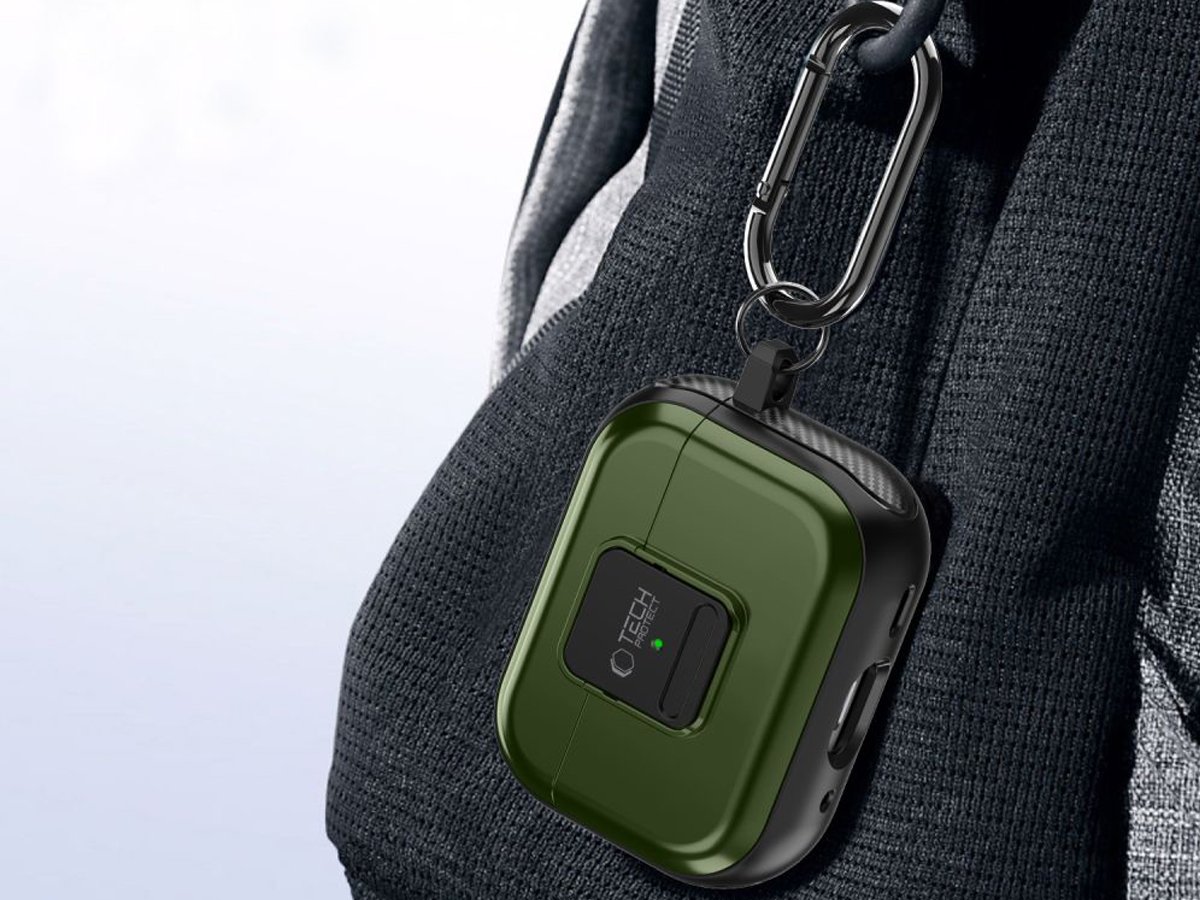 Etui Tech-Protect Defender Hook für Apple AirPods Pro (1.|2. Gen.) Olive Green - Praktischer Karabiner