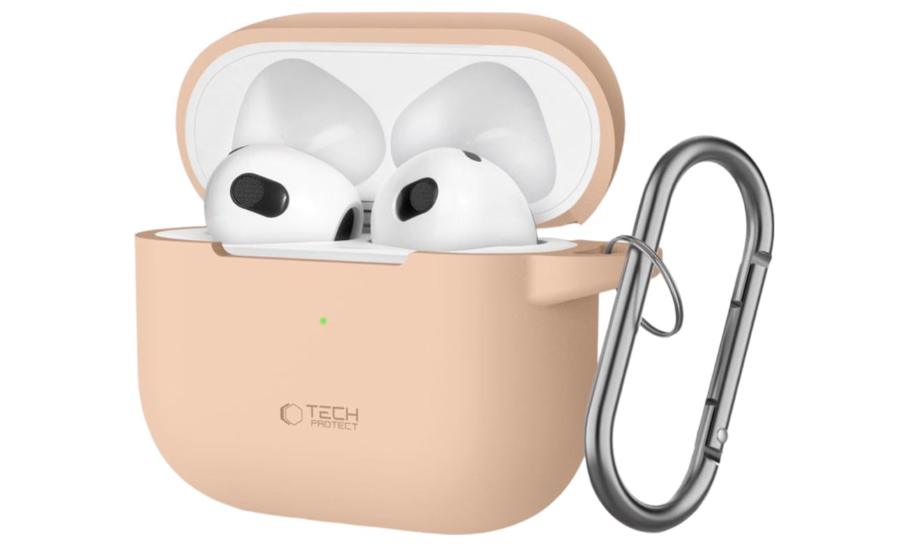 Etui Tech-Protect Silicone Hook do Apple AirPods 3. generacji Cafe Latte - Widok od przodu pod kątem