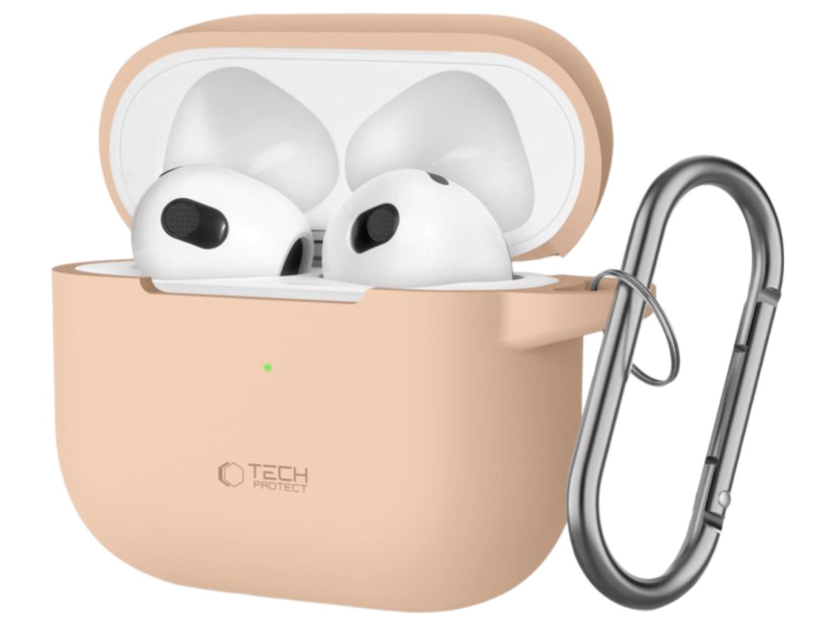 Etui Tech-Protect Silicone Hook do Apple AirPods 3. generacji Cafe Latte - Widok od przodu pod kątem