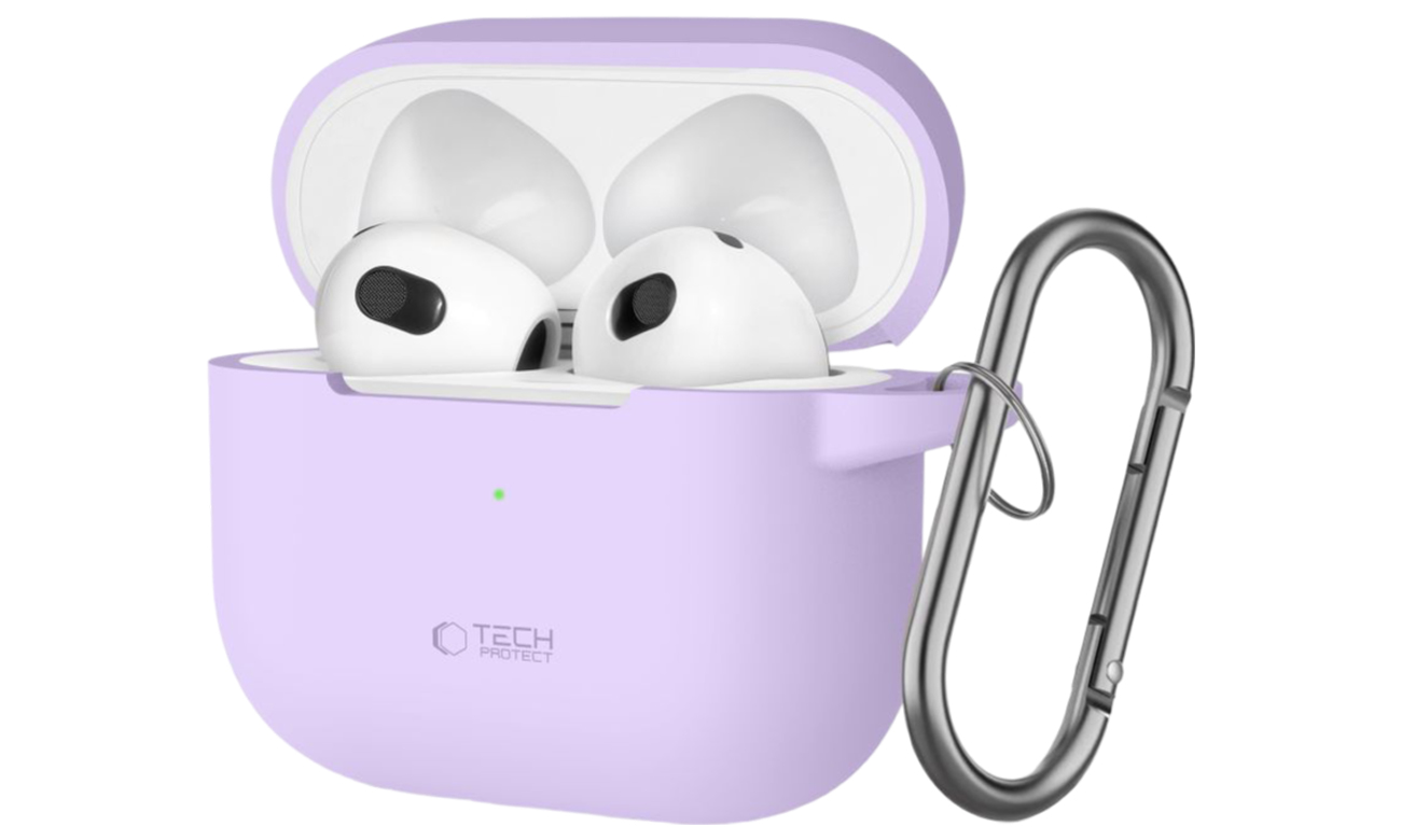 Tech-Protect Silicone Hook Hülle für Apple AirPods 3. Generation Lavender - Frontansicht im Winkel