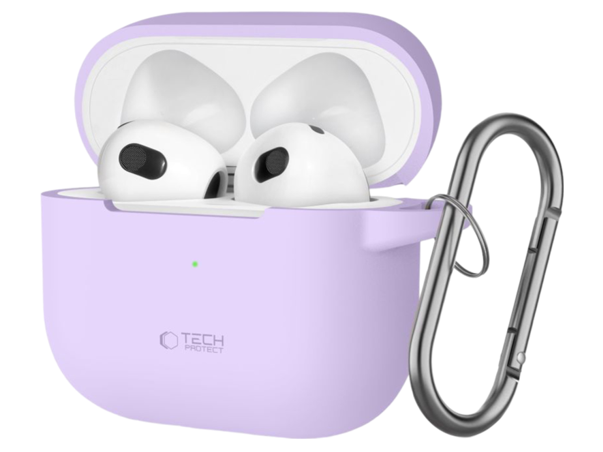 Tech-Protect Silicone Hook Hülle für Apple AirPods 3. Generation Lavender - Frontansicht im Winkel