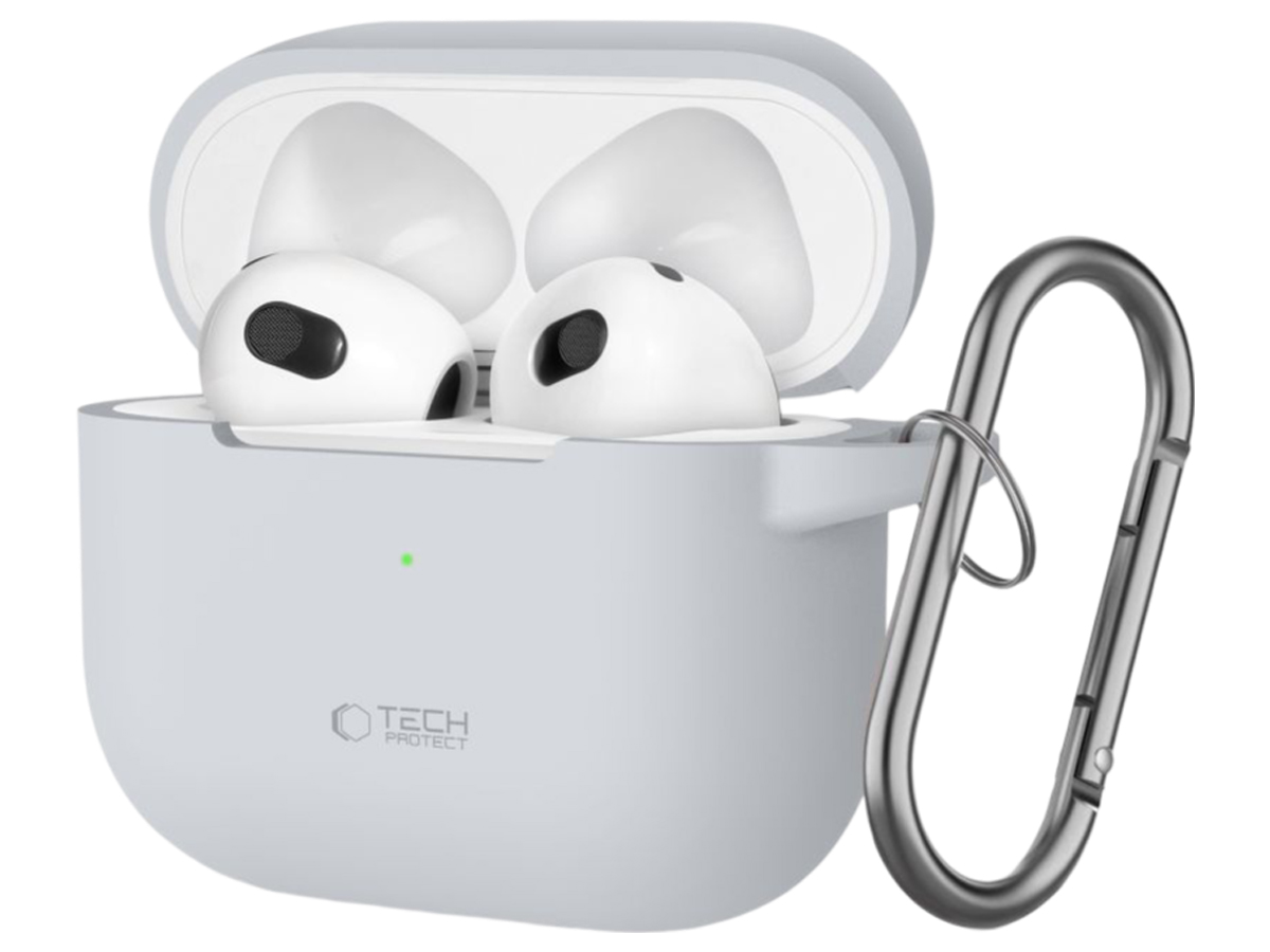 Tech-Protect Silicone Hook Hülle für Apple AirPods 3. Generation Crayon Grey - Vorderansicht im Winkel