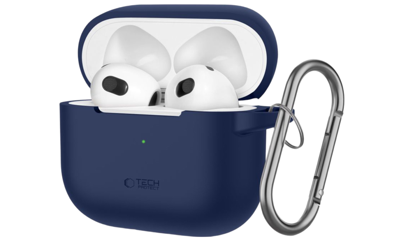 Tech-Protect Silicone Hook Hülle für Apple AirPods 3. Generation Navy Blue - Frontansicht im Winkel