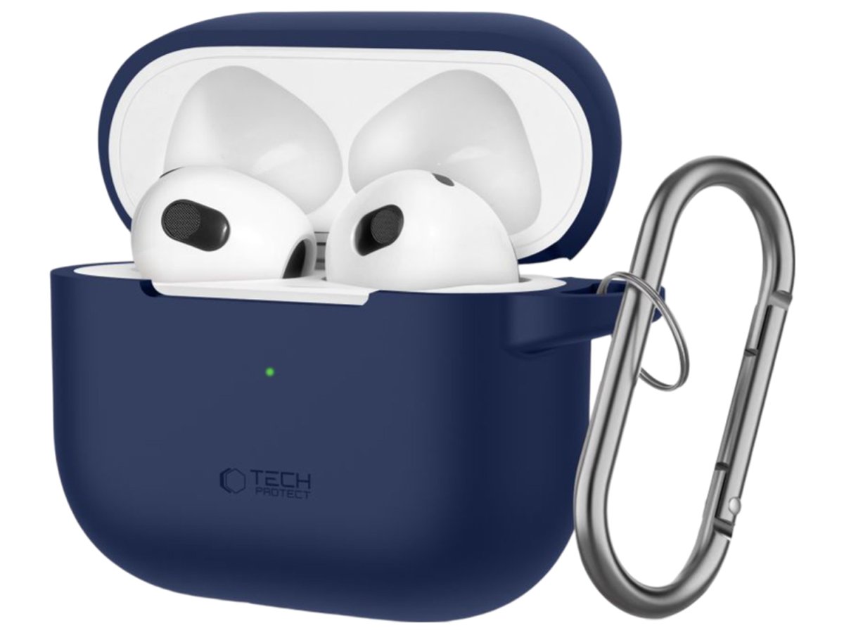 Tech-Protect Silicone Hook Hülle für Apple AirPods 3. Generation Navy Blue - Frontansicht im Winkel