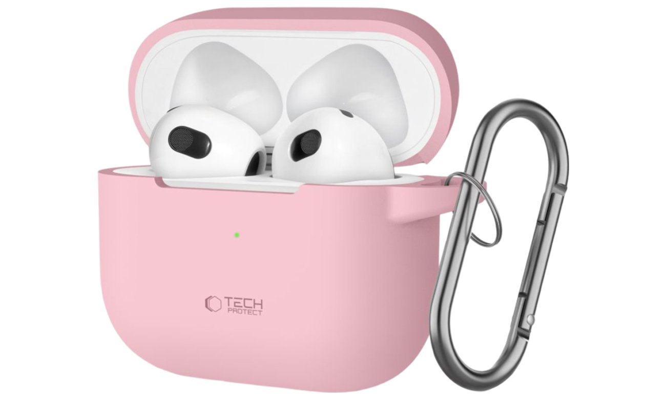 Tech-Protect Silicone Hook Hülle für Apple AirPods 3. Generation Dusty Pink - Vorderansicht im Winkel