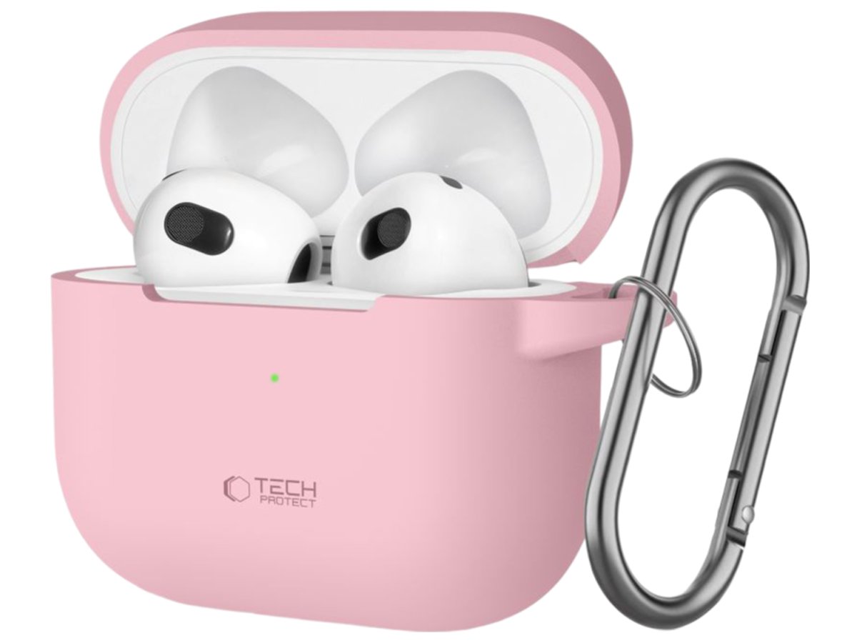 Tech-Protect Silicone Hook Hülle für Apple AirPods 3. Generation Dusty Pink - Vorderansicht im Winkel