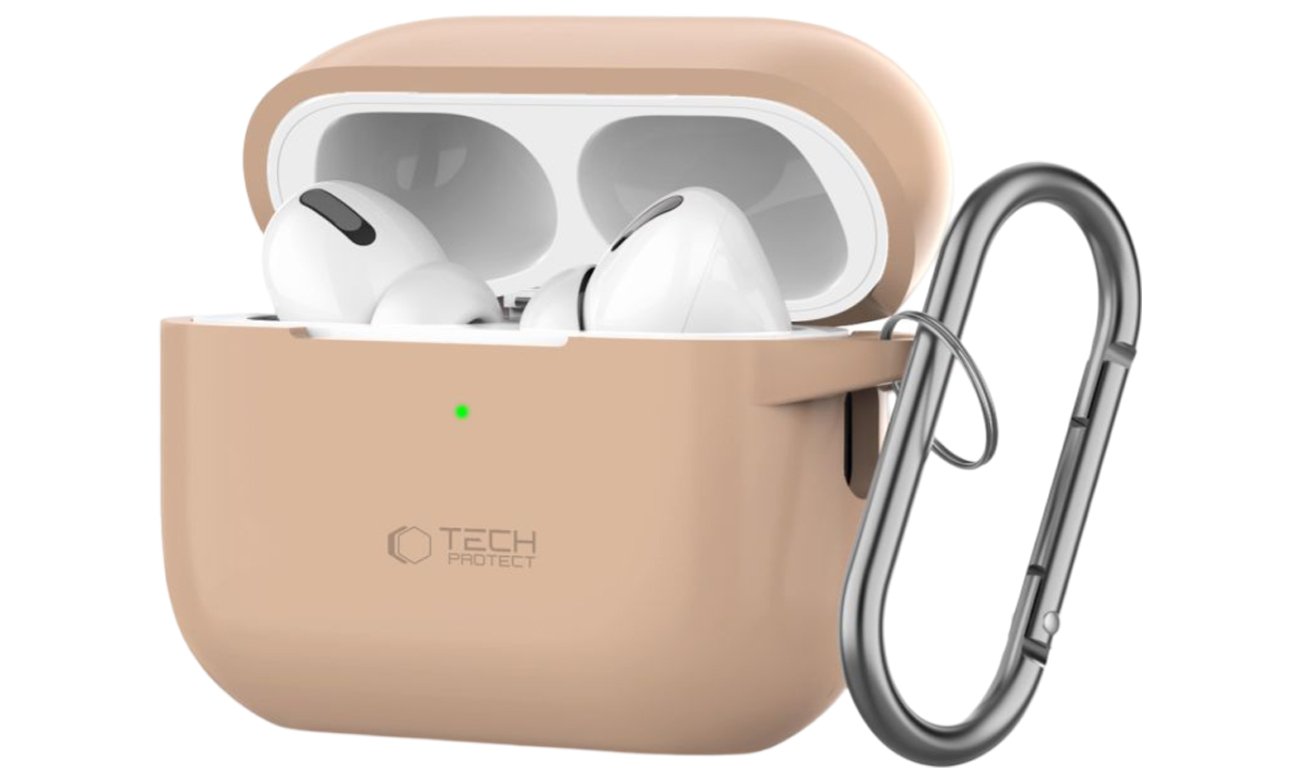 Etui Tech-Protect Silicone Hook für Apple AirPods Pro (1.|2. Gen.) Cafe Latte - Vorderansicht im Winkel