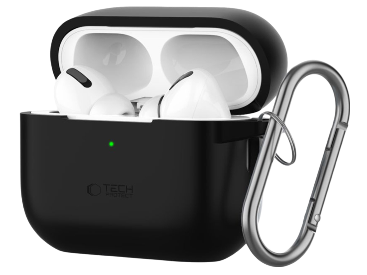 Etui Tech-Protect Silicone Hook für Apple AirPods Pro (1.|2. Gen.) Schwarz - Vorderansicht im Winkel