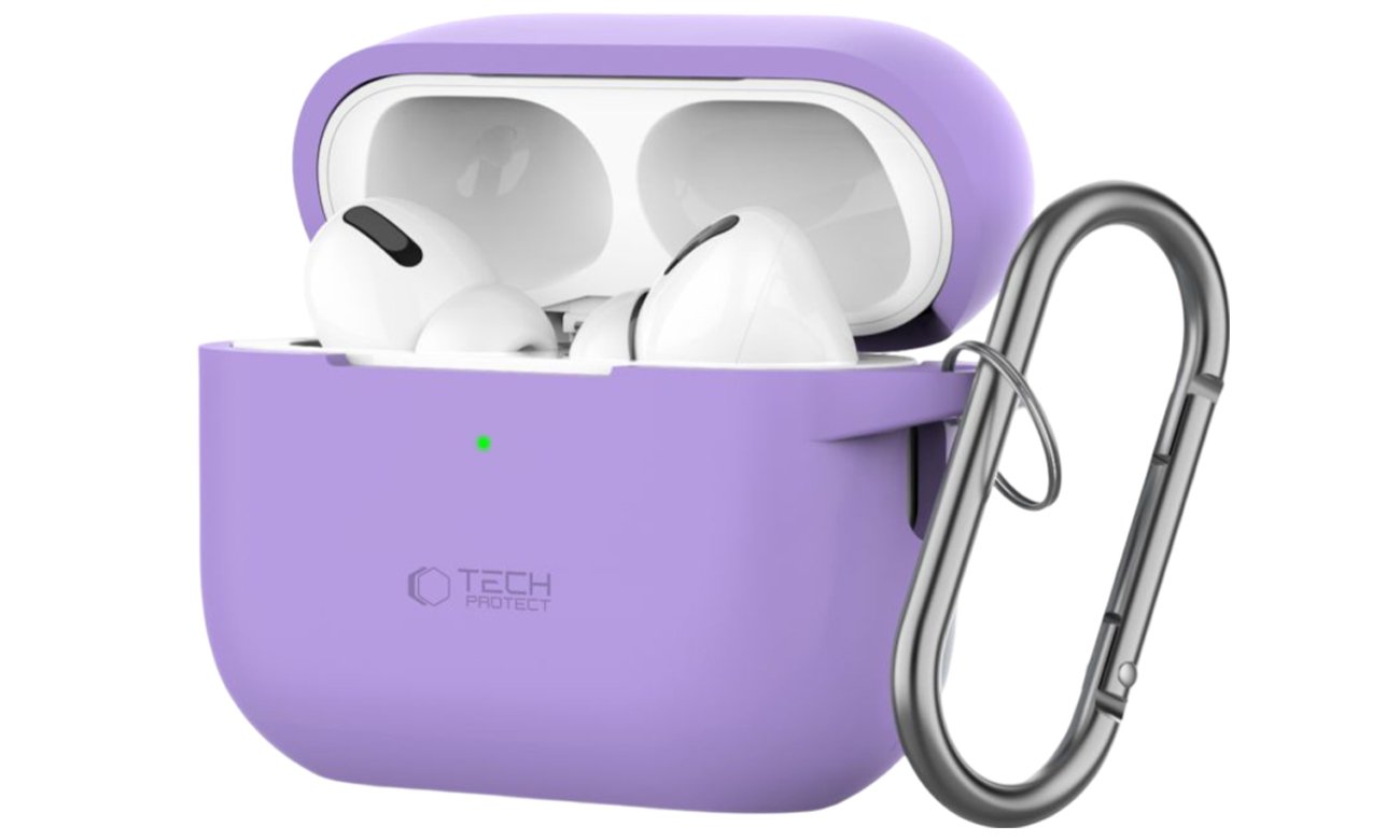 Etui Tech-Protect Silicone Hook für Apple AirPods Pro (1.|2. Gen.) Lavender - Vorderansicht im Winkel